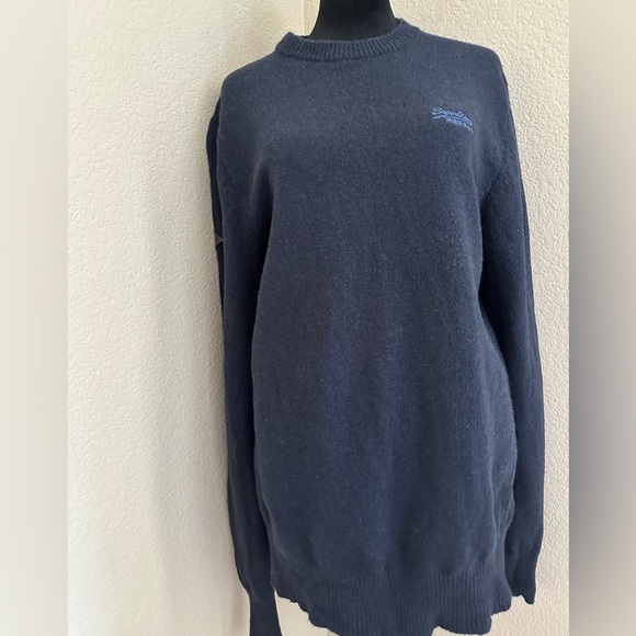 SUPERDRY Mens Sweater Sz M Blue Cashmere Blend Long Sleeve Logo - Picture 9 of 16